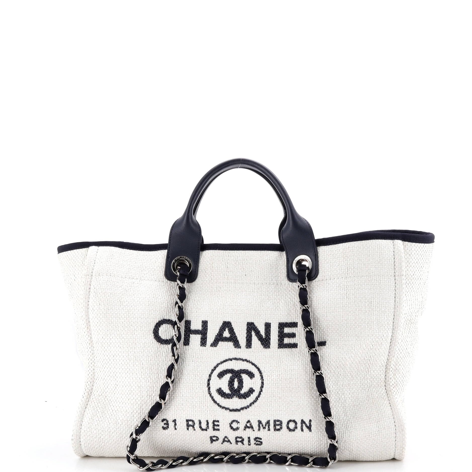 CHANEL Pre-Loved Deauville Tote Raffia Medium, White