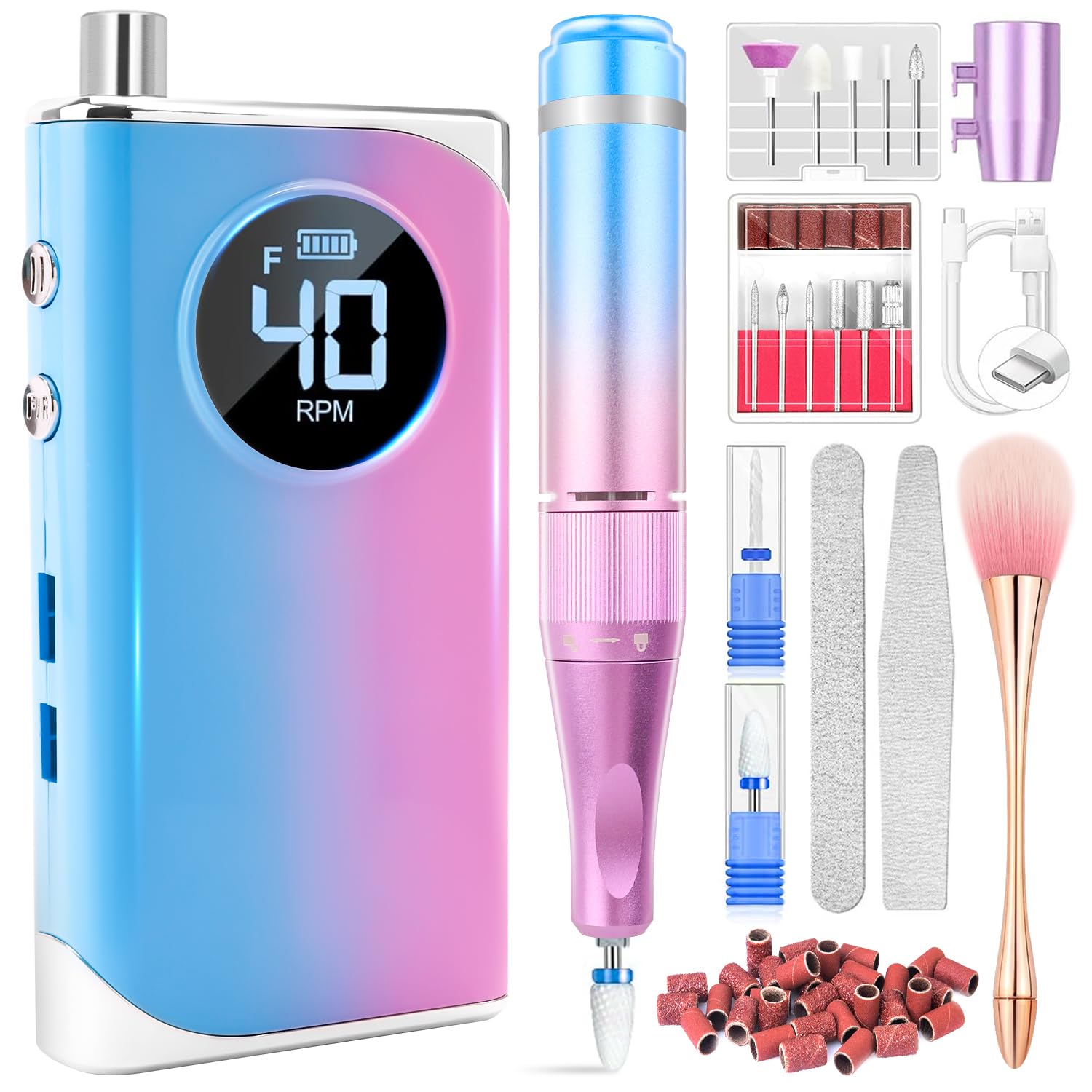 LEDSUUEI Professional Electric Efile - Portable Nail Drill Kit with 13 Bits, 40000 RPM Rechargeable Machine for Acrylic Nails & Gel Polishing