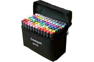 CREATSPARK Alcohol Markers 80 Colors with Base Dual Tip Art Drawing Markers for Anime Sketch Illustrations - Refillable