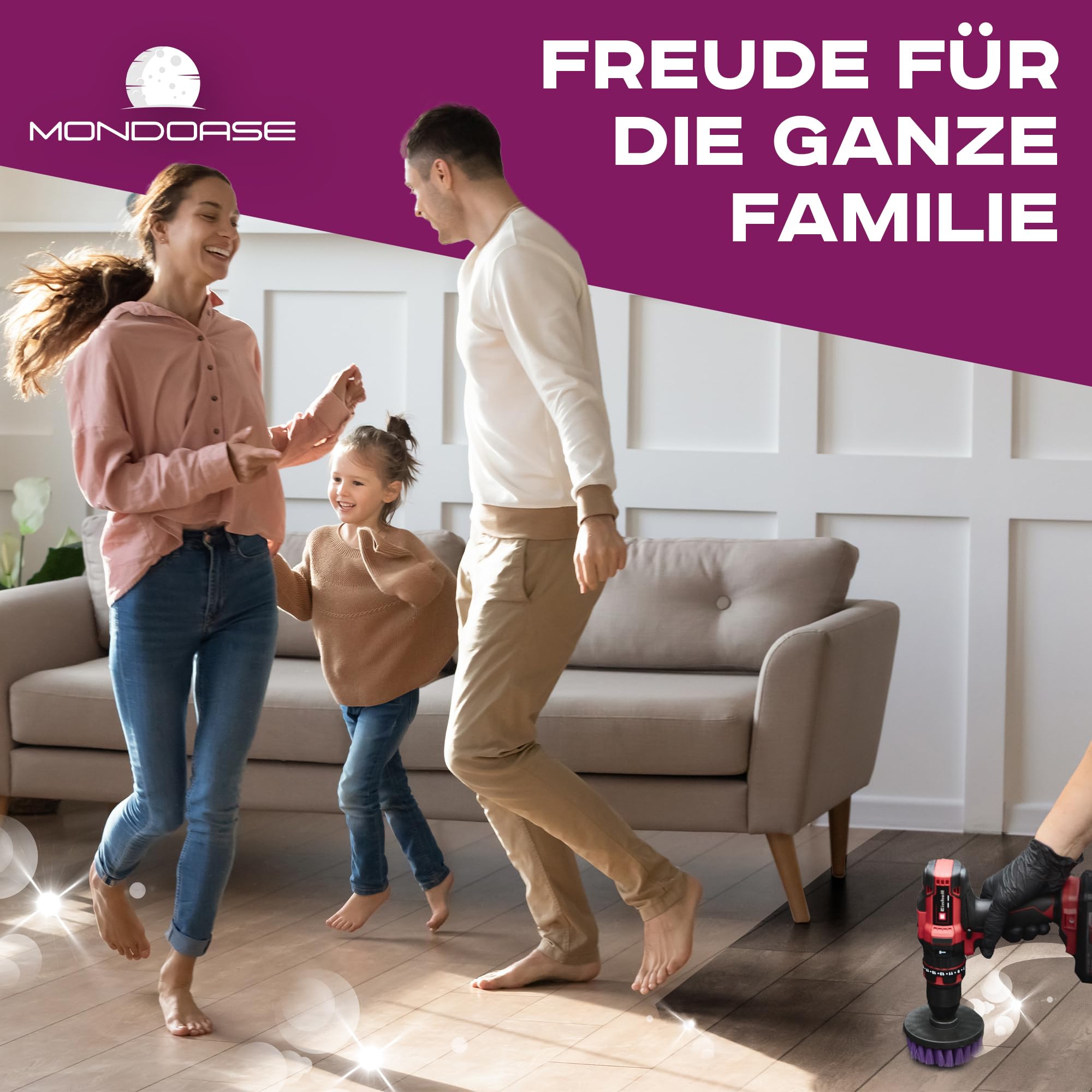 Bürstenaufsatz für Akkuschrauber 10-teilig – Drill Brush Reinigungsbürste – Bad, Küche, Auto, Fliesen, und mehr. I Reinigungsbürste Akkuschrauber I Bürstenaufsatz Bohrmaschine MONDOASE 4