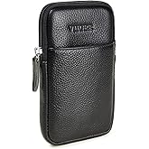 VIIGER Leather Phone Holster for iPhone 14 Pro Max iPhone 13 Pro Max Case Samsung Galaxy S22 Ultra Note 20 Ultra Cell Phone Belt Holder with Belt Loop Clip Pouch for Men, Zipper Pocket, Black