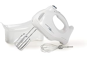 Hamilton Beach Power Deluxe 6-Speed Electric Hand Mixer with Snap-On Storage Case, QuickBurst, Beaters, Whisk, Bowl Rest, White (62695V)