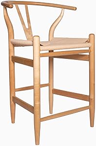 Amazon Brand – Stone & Beam Wishbone Counter-Height Barstool, 35.5"H, Rubberwood, Natural / Natural