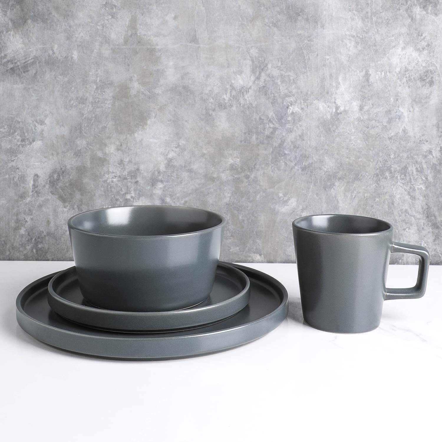  | Stone Lain Coupe Dinnerware Set, Service For 4, Gray Matte: Dinnerware Sets
