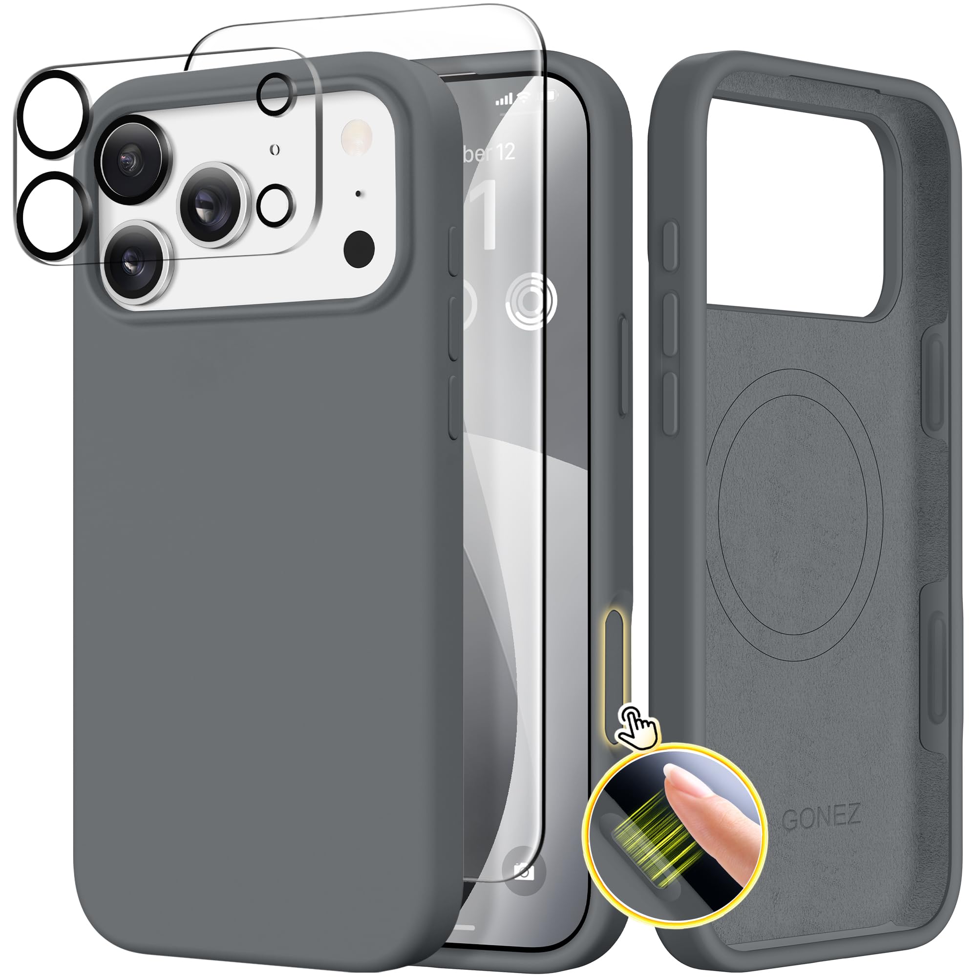 Photo 1 of GONEZ Magnetic for iPhone 17 Pro Max Case, Compatible with MagSafe, [Screen Protector + Camera Lens Protector], Liquid Silicone Anti-Scratch Shockproof Protective Phone Case 6.9 inch, Dark Grey