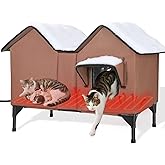 Heated Outdoor Cat House Weatherproof for Winter - Extra Large Heated Cat House for Outside Waterproof, Elevated Base, Escape
