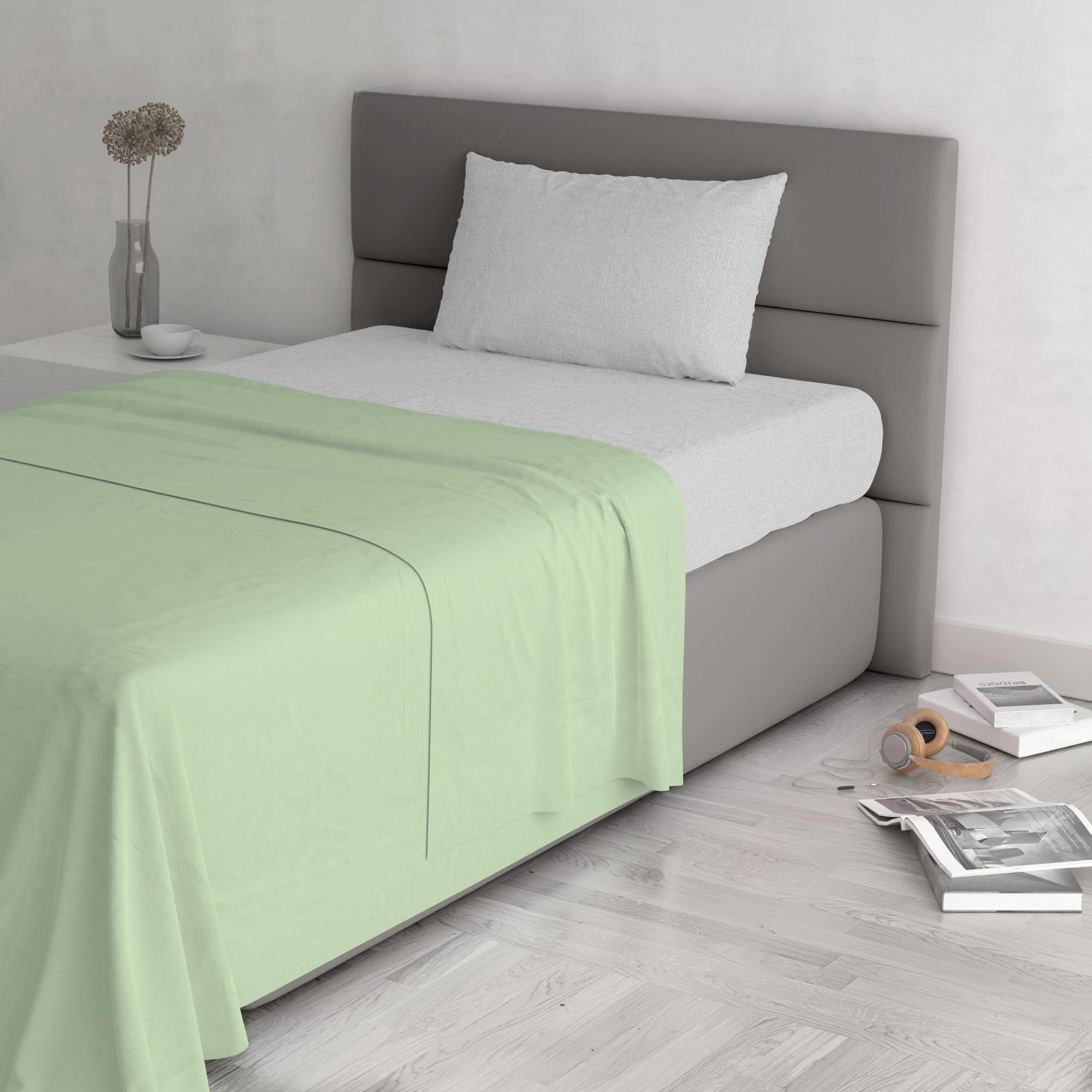 Trend Chic 100% Cotton Bed Set, Made in Italy, Single, Pistachio