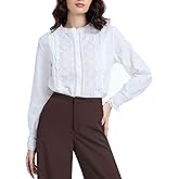 HERYEA Womens Dressy Casual Lace Blouse Cotton Long Sleeve Button Up Shirts Tops