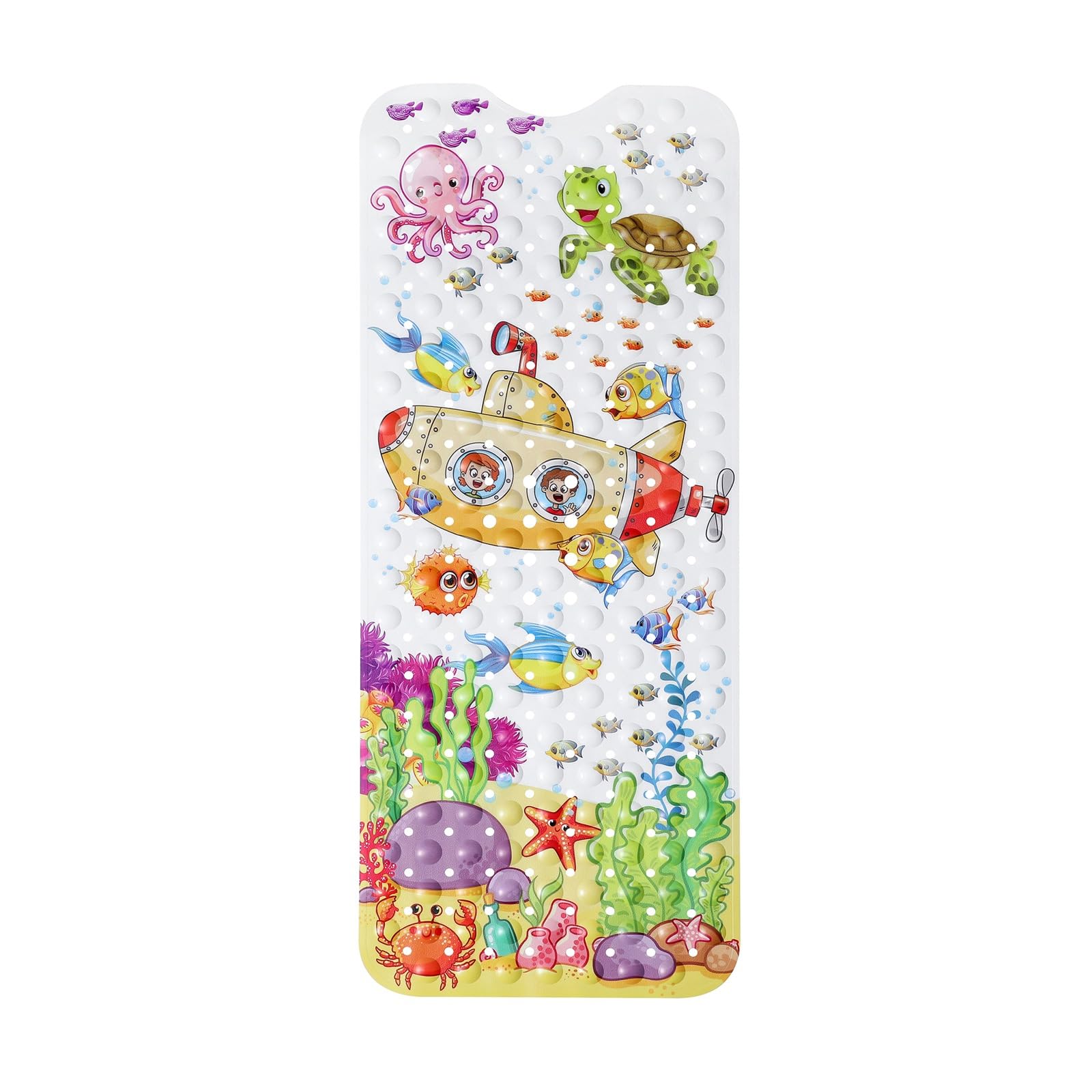 Non Slip Bath Mat for Inside Bath for Kids girls and boys, Cartoon Sea Animal Bathtub Mat Shower Mat, Bathroom Mat Anti Slip with Suction Cup Machine Washable Long 100 x 40cm - Vertical Submarine