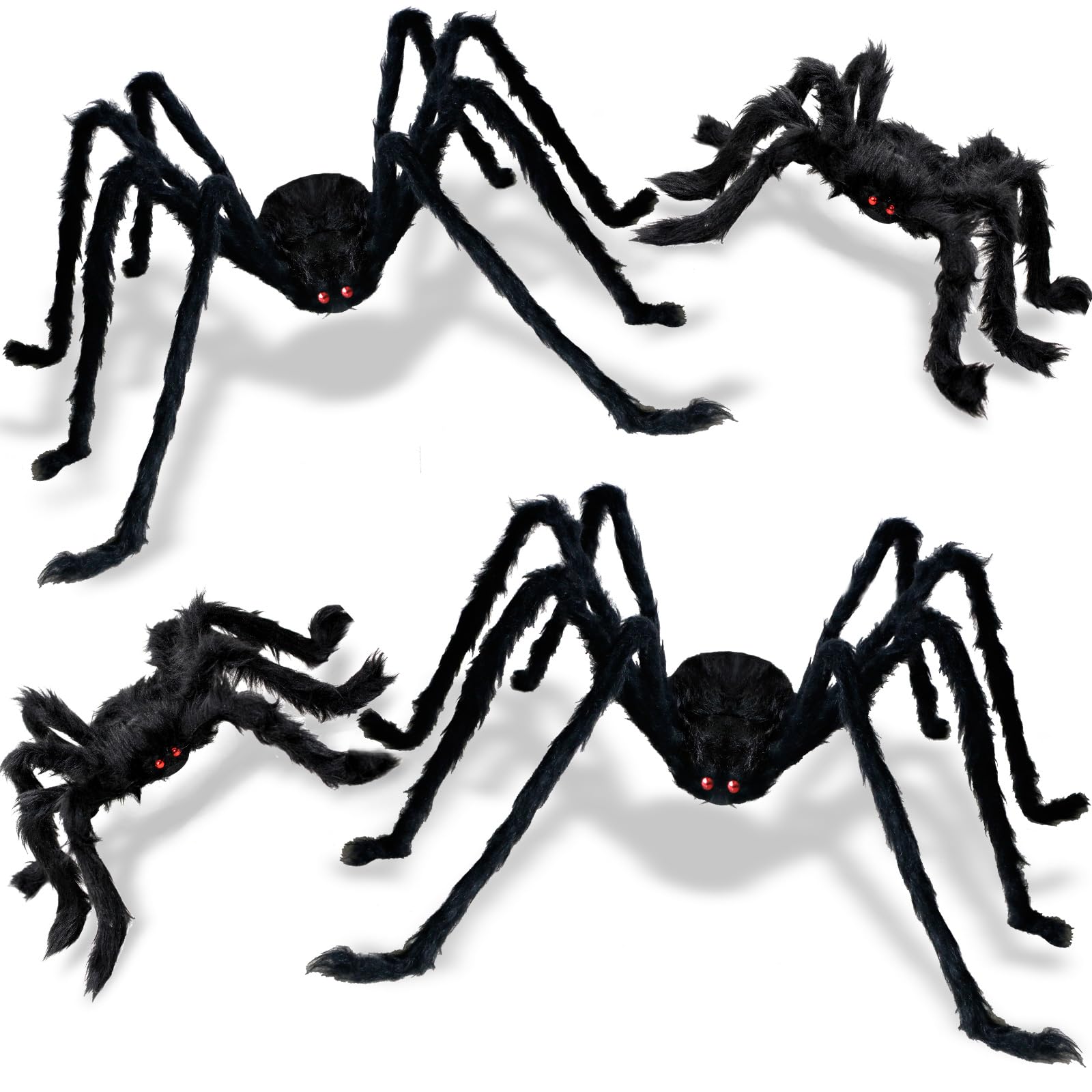 Photo 1 of Tuzuaol 4 Pack Giant Halloween Spiders Decorations Indoor Realistic Hairy Halloween Spiders Sets for Outdoor Yard Home Decor (2pcs 2.5 FT + 2pcs 5 FT)