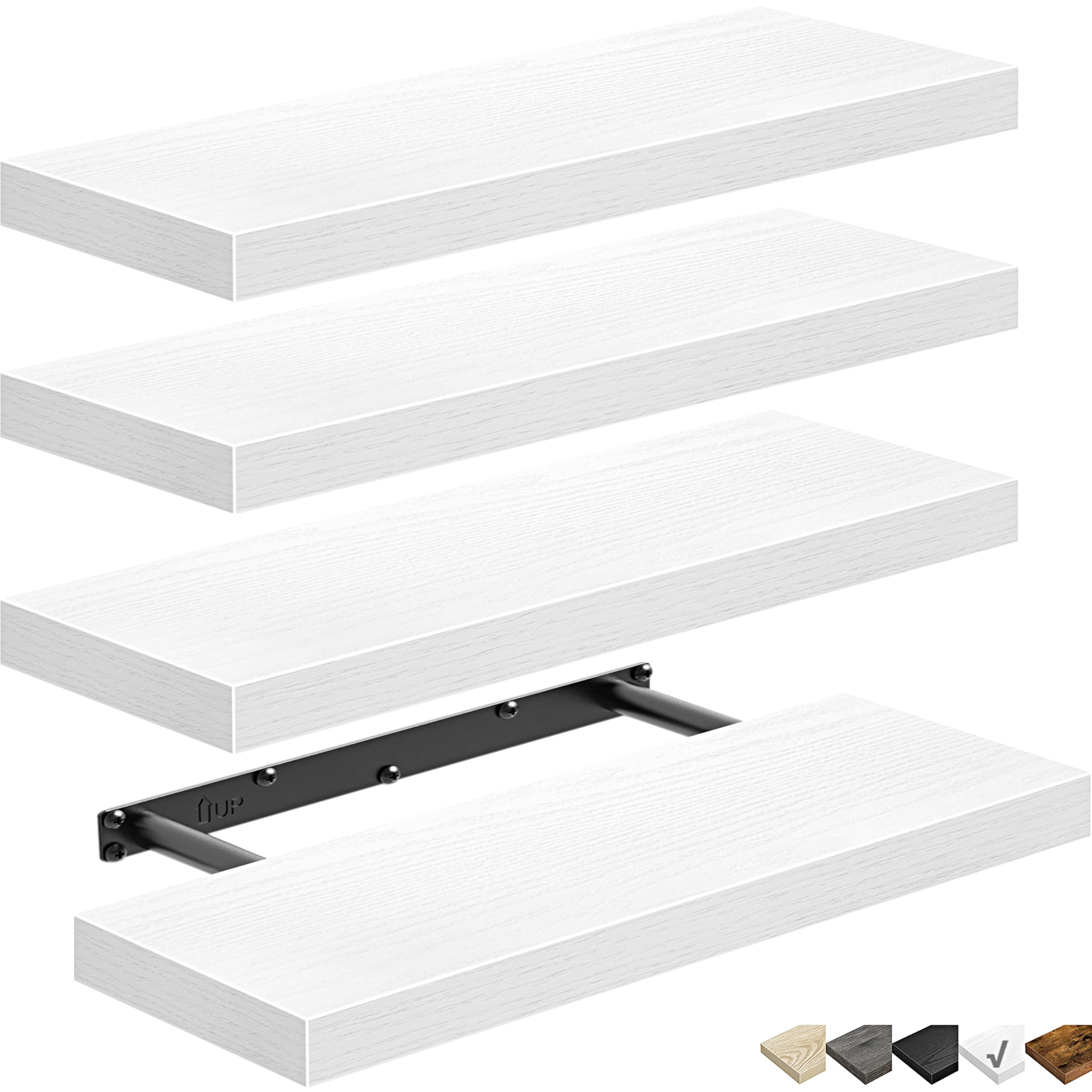 Photo 1 of QEEIG Floating Shelves for Wall Bathroom Shelf Bedroom Kitchen Living Room Farmhouse Small Book Shelf 16 inch Set of 4, White (015-W4)