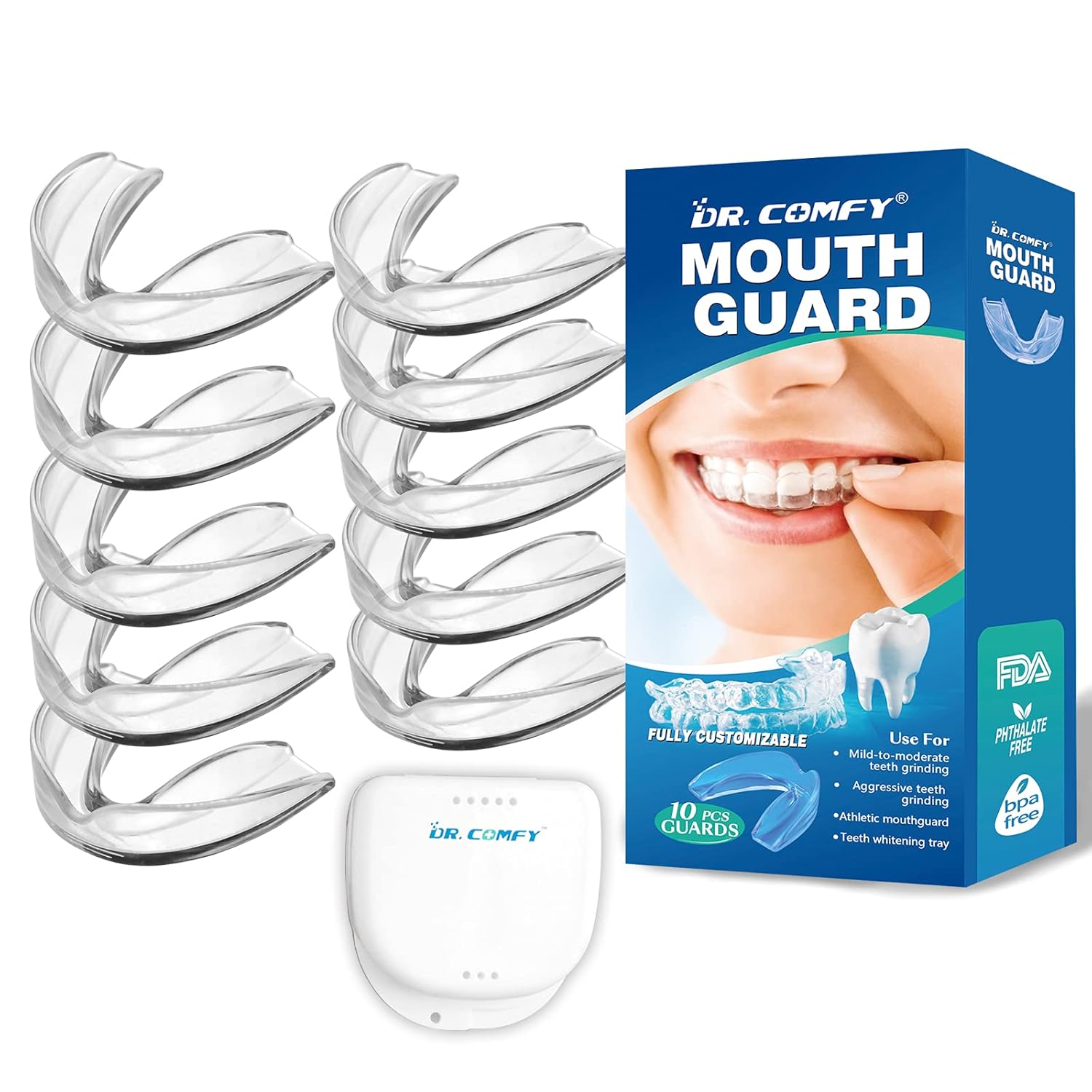 Mouth Guard for Grinding Teeth 2 Size Upgraded Dental Guard for Teeth Grinding, Eliminates Teeth Clenching, Anti Grinding Dental Night Guard, Stops Bruxism, Case Include Pack of 10 pcs : Beauty