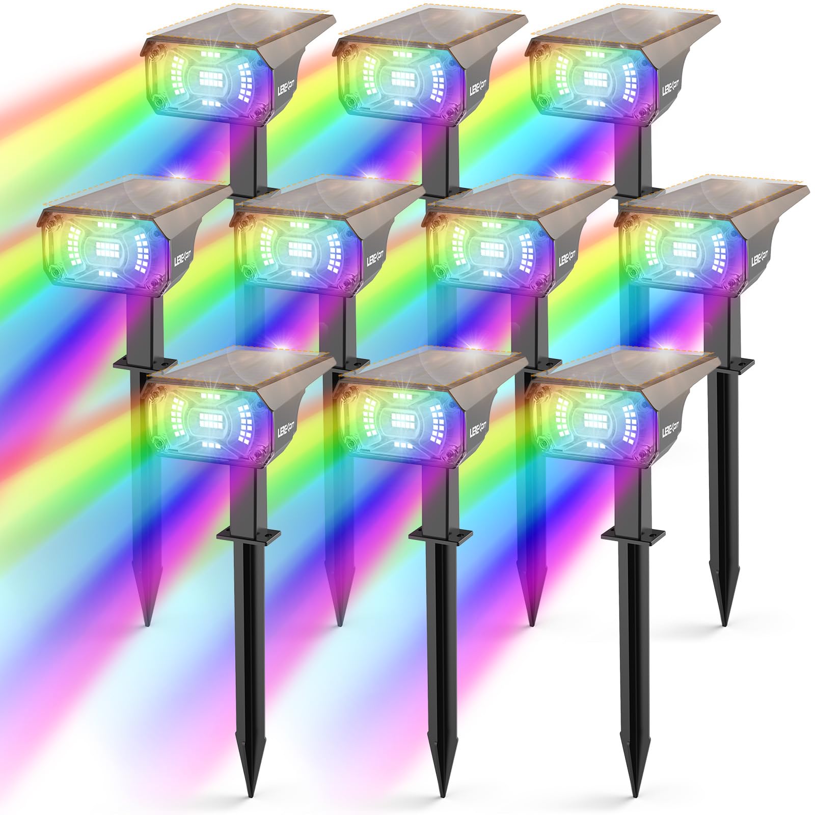 Photo 1 of LEREKAM Solar Spot Lights Outdoor Color Changing, IP65 Garden Lights Solar Powered Waterproof with 9 Light Modes, Colored Landscape Lighting Auto On/Off, for Garden Pool Area Pond Yard, 10 Pack