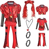 TAMOSKY Rise of Red Costume Girls Kids Halloween Christmas Cosplay Outfits with Red Cosplay Wig Dress up for Kids 4-14Y
