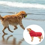 Geyecete Pineapple Grid Dog Drying Coat with Hood Red XL view 6