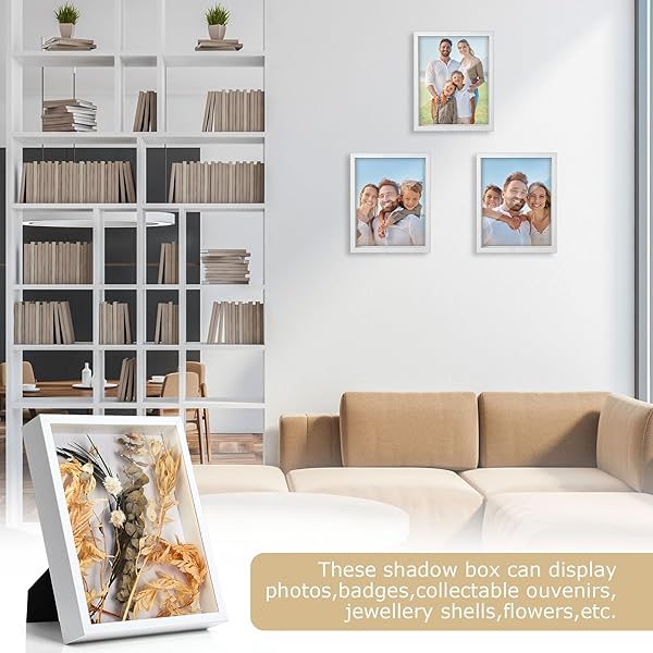 TUANSE 6 PIECES SHADOW BOX PICTURE FRAME SQUARE SHADOW BOXES DISPLAY CASES FOR SPORTS MEMORABILIA WEDDING MEMORIES CRAFTS PINS AWARDS MEDALS TICKETS AND PHOTOS (WHITE,8 X 10 INCH)