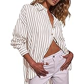 Deer Lady Womens Striped Button Down Shirts Long Sleeve Oversized Loose Fit Casual Work Blouse Tops with Pocket