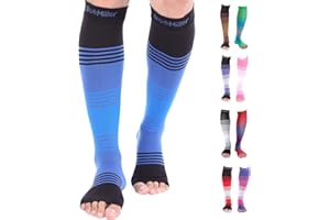 Doc Miller Toeless Compression Socks Women and Men – Open Toe Calf Support, 20-30mmHg Knee-High Sleeves, Lightweight, 1 Pair