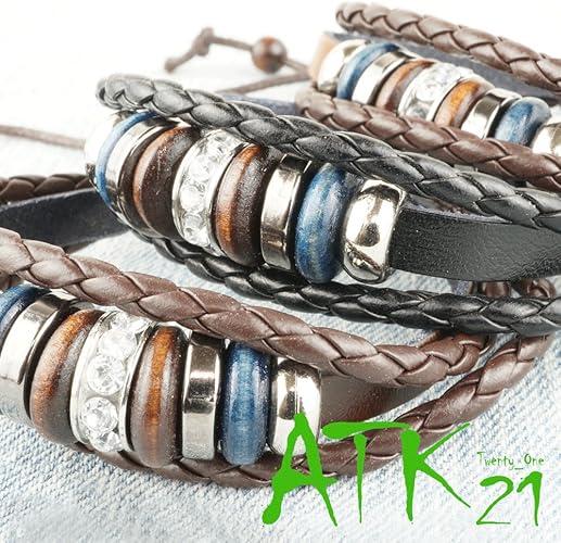 Amazon Atk21 3連レザーコードブレスレット シンプル ペアブレスレット メンズ レディース アクセサリー ブラック ブレスレット 通販