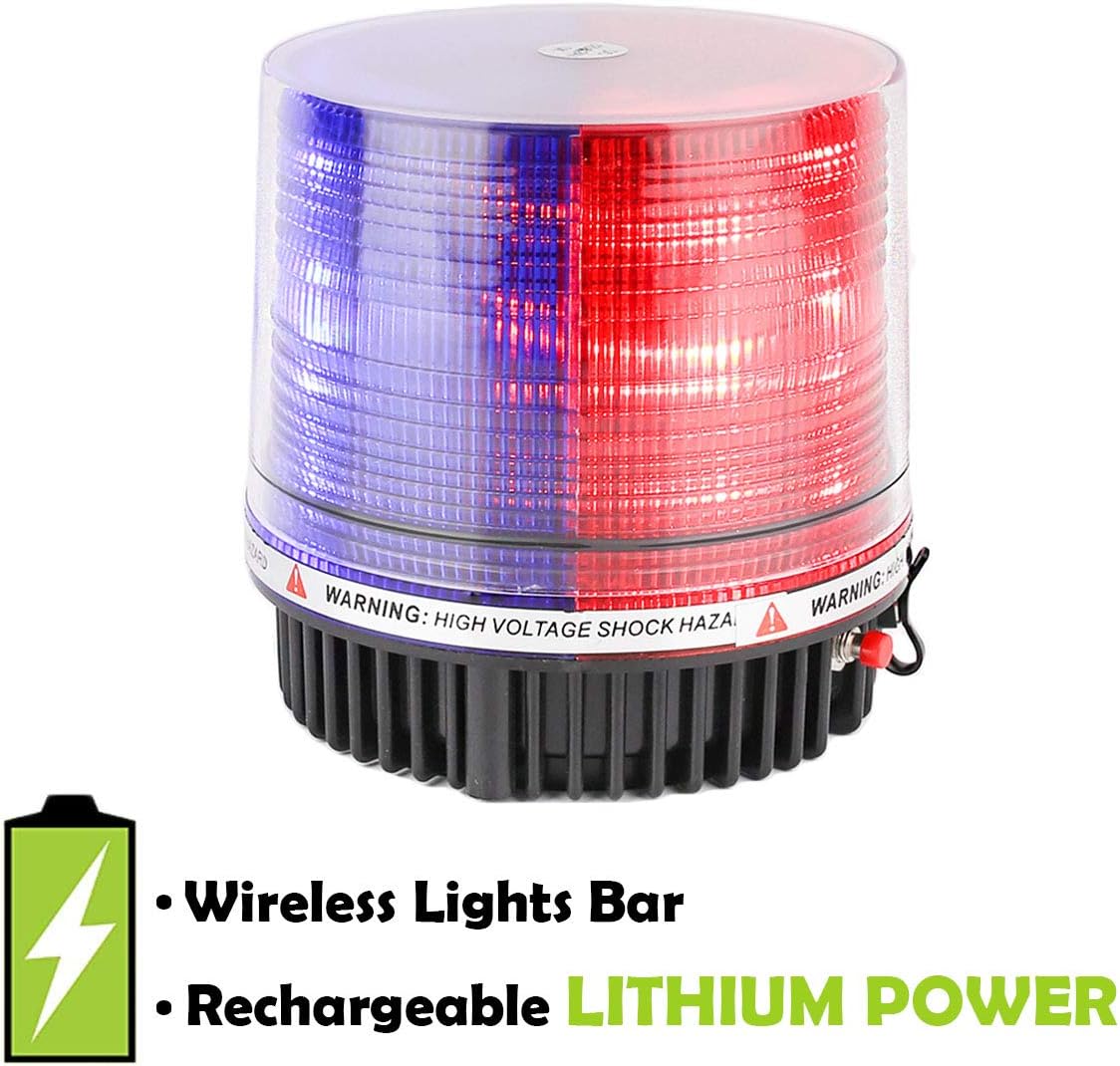 LEJX Red and Blue Wireless Rotating Beacon Led Strobe Warning Light