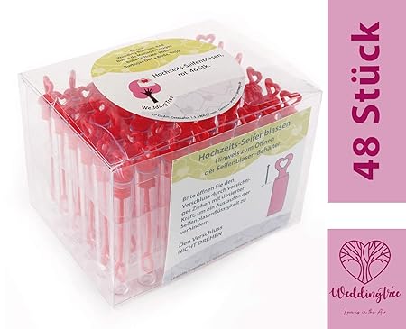 Weddingtree Bolle Di Sapone 48 Pezzi Con Manico A Cuore Per Un Matrimonio Battesimo Compleanno Fidanzamento Come Regalo Per Gli Ospiti O Per