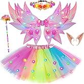 G.C Girls Fairy Wings Costume Kids Toddler Light Up LED Butterfly Wings with Fairy Ears Wand Crown Tutu Halloween Gifts