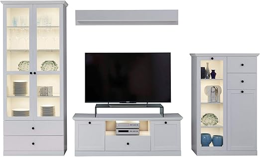 Newfurn Wohnwand Anbauwand Landhaus Wohnzimmerschrank Wohnlandschaft Mediawand Fernsehschrank Ii 331x196x 41 Cm Bxhxt Ii Mikka One In Weiss Dekor Weiss Dekor Wohnzimmer Amazon De Kuche Haushalt