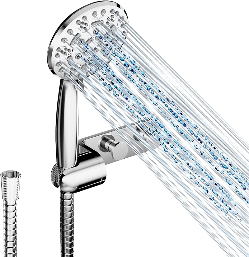 Cobbe Shower Head and Hose Chrome 8 Modes High Pressure Universal
