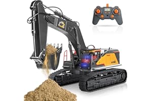 FUYLE Rc Excavator, Independent Arms Remote Control Construction Vehicles 2.4GHz 22 Channel with Lights Sounds, 1/14 Scale Me