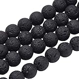 PH PandaHall 470pcs 8mm Natural Lava Beads Undyed Black Chakra Bead Strand Round Gemstone Loose Beads Energy Healing Beads fo