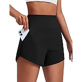 PINSPARK Women's 3.5" Running Athletic Shorts Unlined Naked Feel Workout Tummy Control Gym Yoga Dolphin Short with Pocket