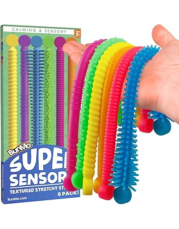 Fidget Toys and Sensory Toys by BUNMO - Textured Stretchy Strings and Super Sensory Fidget Toys. Fidget Toys for Adults and Kids. Ideal Easter Basket Stuffers for Teens - 6 Pack