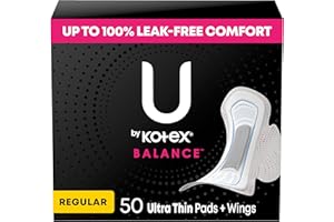 U by Kotex Balance Ultra Thin Pads with Wings, Regular Absorbency, 50 Count (Packaging May Vary)