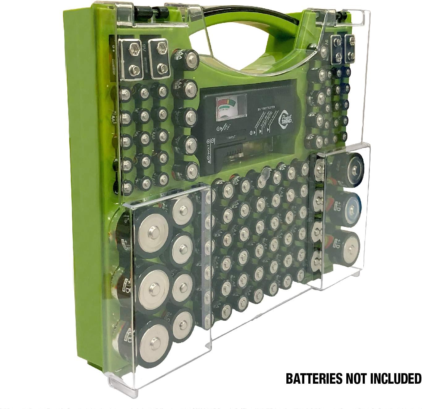 Battery Pro Organizer & Tester, Holds 100 Assorted Batteries - Green
