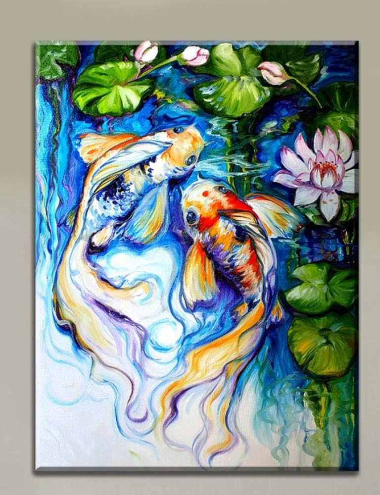 Wall Art Canvas Print Koi Fish Friend Oil Painting For Living Room Decorative Pictures Pieces Pond Lotus Poster Modern Artwork