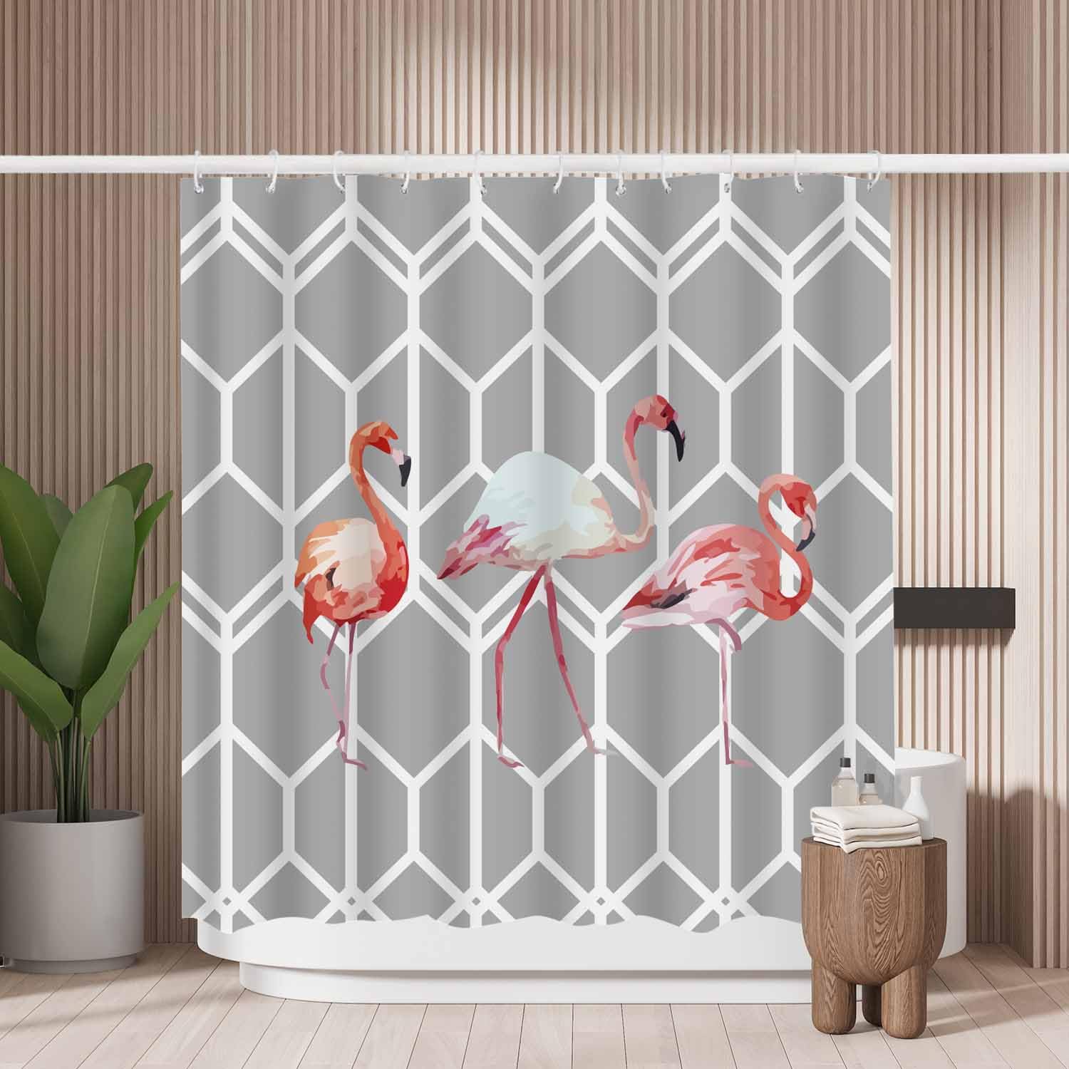 Woutay Shower Curtain Water Repellant Fabric Watercolor Pink Flame Bird,Mould Proof Resistant,Polyester,with 12 Plastic Hooks