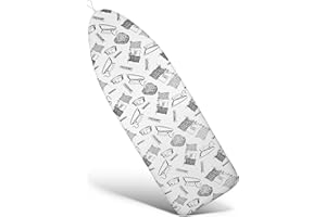 Duwee 15x48 inch Heat Resistance Metallic Ironing Board Cover Durable Felt Material Padding, Sew-in Bungee Cord, Easily Handle and Fits Board Beautifully(Iron Patten)