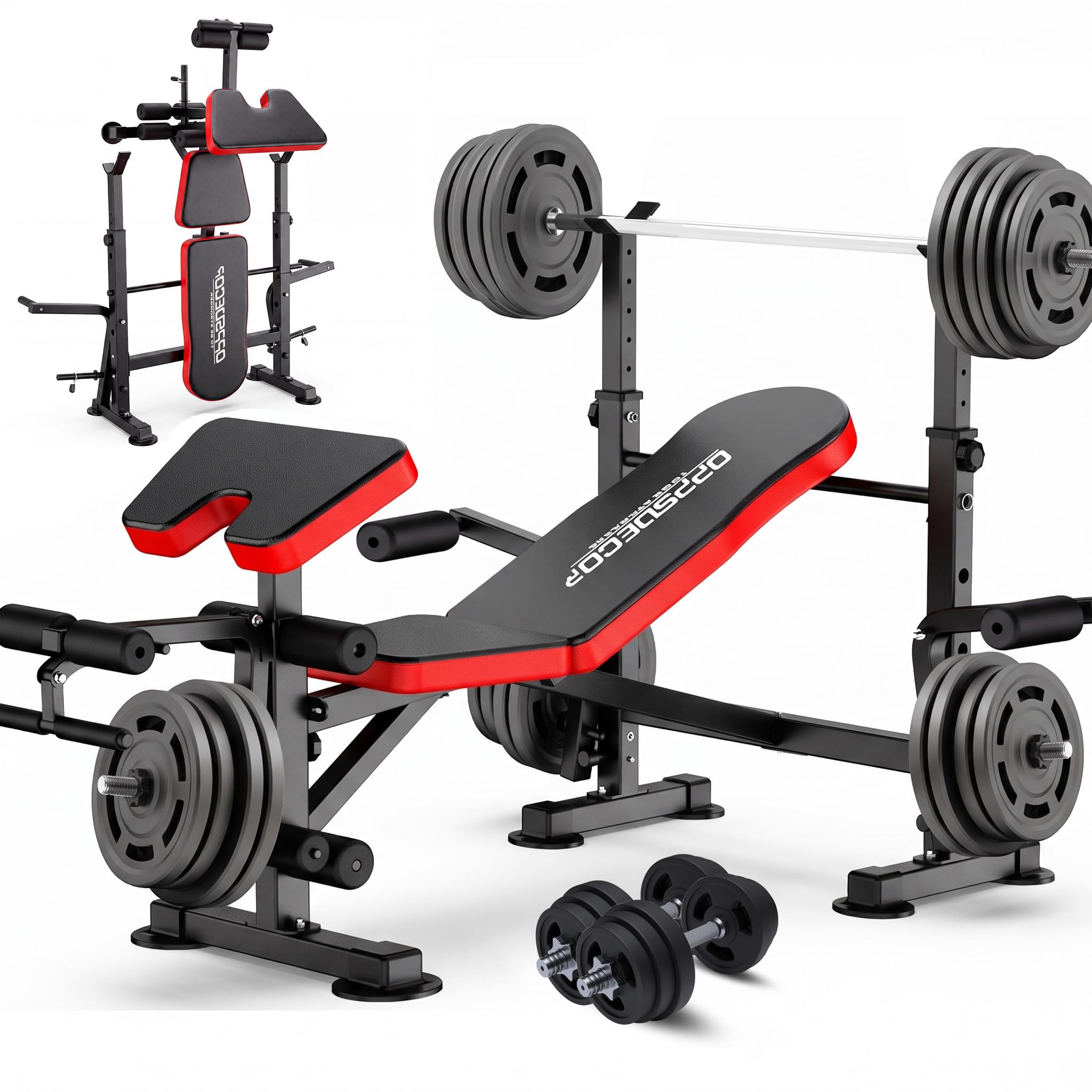 OPPSDECOR Weight Bench Set with Squat Rack, 900LBS Adjustable for Home Gym