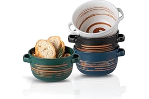 YUN TAO 32 oz Versatile Deep Soup Bowls with Handles, Large Ceramic Soup Crocks for French Onion, Ramen, Stews, Pot Pies, Cer