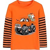 Sineeko Halloween Shirts for Kids Pumpkin Boo Dinosaur Truck Boys Girls Tshirt Stripe Long Sleeve Tees Tops 2-7 Years