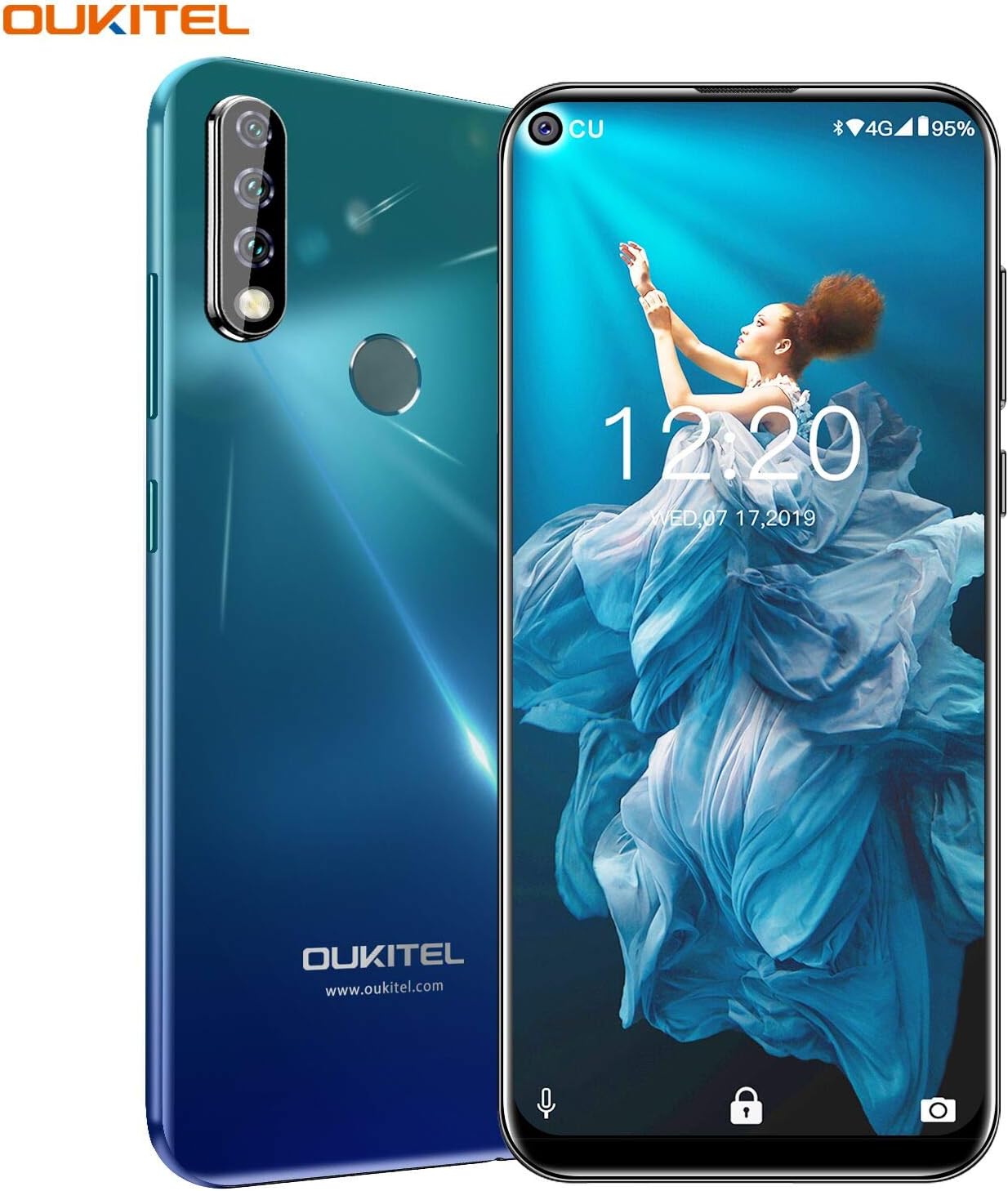 OUKITEL C17 PRO Cell Phones 64GB + 4GB RAM 6.35 Inch FHD+ Screen Android 9.0 Unlocked Smartphone Global Version 4G LTE Dual-SIM 3900mAh Battery 13MP + 5MP + 2MP Triple Camera Face Fingerprint Unlock