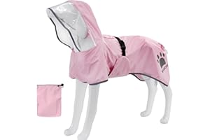 MAMORE Dog Raincoat Waterproof, Lightweight Adjustable Dog Rain Coat Hooded Poncho with Reflective Strip for Large Medium Small Dogs (Pink, Medium)
