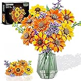CUBIMANA Flowers Sunflower Bouquet Building Set with Light for Adults Women | 17 Flower Botanicals Collection Artificial Sunflower Art Building Blocks, 1011PCS Plants Home Decor, Birthday Gifts for Girls