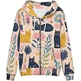 Allcute Zip Up Hoodies for Women Casual Loose Fit Aesthetic Animal Print Hoodie Ladies Zipper Sweatshirts