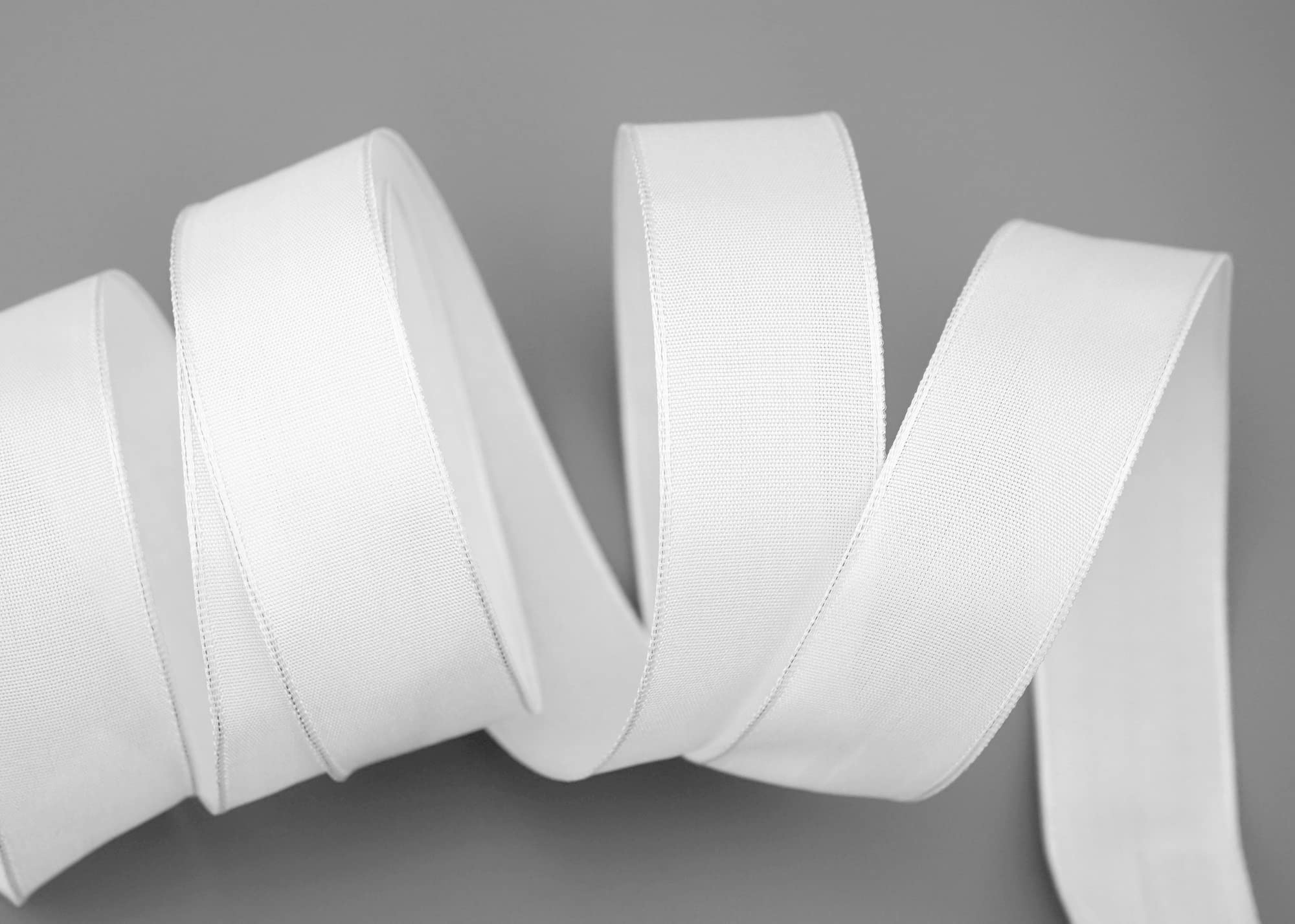 finemark 20 m x 25 mm Wired Silk Ribbon Lina 601 White Fabric Decorative Wire Edges Gift Table Decoration Wedding Easter Visco Card Design