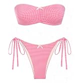 seamoly Women&rsquo;s Gingham Bandeau Bikini Set &ndash; Strapless Tie Side Swimsuit with Removable Pads