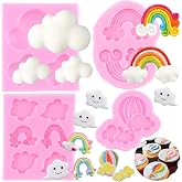RFGHAC Rainbow Cloud Fondant Molds Hot Air Balloon Silicone Molds Set of 4 | Wedding Birthday Party Cake Decoration Cupcake Topper Chocolate Candy Polymer Clay Gum Paste
