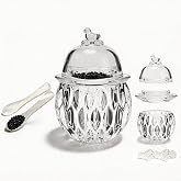 GCFTIFF Caviar Serving Set,Chilled bowl Glass Caviar Dish With Lids (Leaf(Bird))