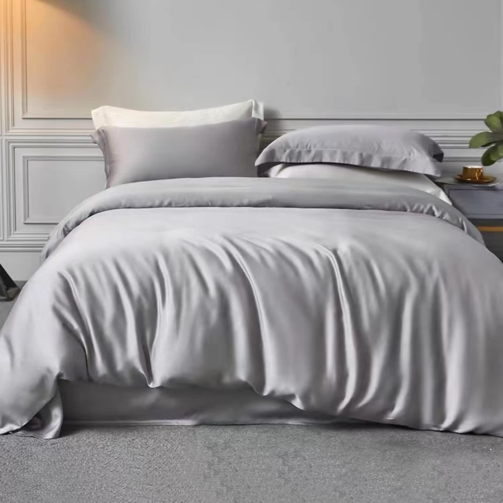 Laurel & Mason 100% Bamboo Luxury 4 Piece Duvet Set - Deluxe Bedding with 2 Pillowcases, Fitted Sheet and Duvet Cover (Grey, UK Double) — image 1