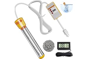 YONOOQ Immersion Water Heater, 2000W Portable Electric Pool Warmer with Timer & Digital Thermometer, Stainless Steel Guard Bathtub Heater for Buckets, Inflatable Pool, Above Ground Pool, Camping (Yellow)